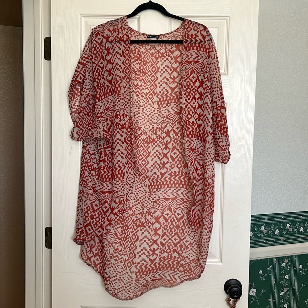 White and orange Aztec print cardigan - one size